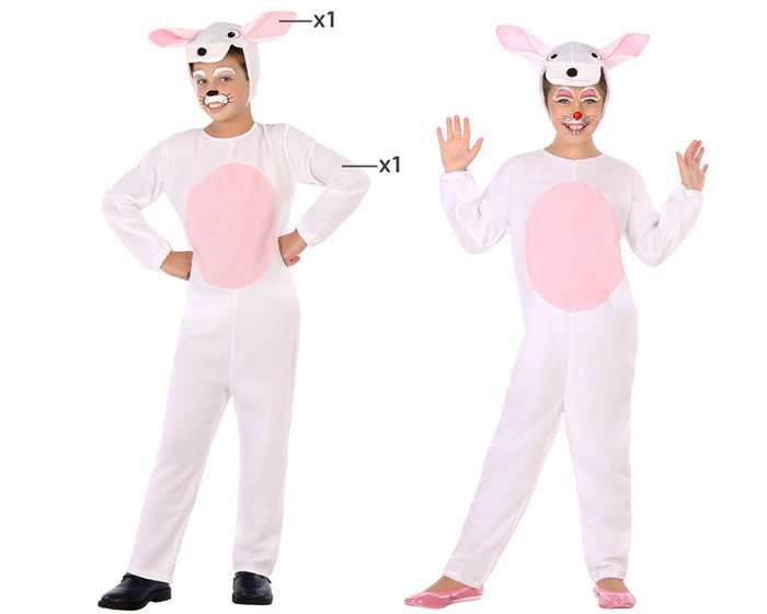 Déguisement Lapin Enfant Unisex Rose 3-4 Ans Costume Fête Carnaval Animal avec Capuche et Combinaison en Polyester