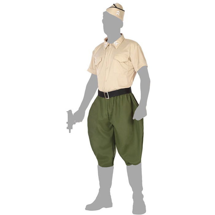 Déguisement Soldat Américain Adulte Homme, Complet 4 Pièces (Pantalon, Chemise, Casquette, Ceinture), Taille XL, Vert