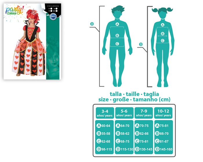 Déguisement Reine de Cœurs Enfant Fille 3-4 Ans - Déguisement Carnaval Fantaisie Personnage Alice au Pays des Merveilles avec Couronne