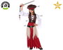 Déguisement Pirate Enfant Fille Rouge 3-4 Ans - Costume de Fête 4 Pièces (Vêtement, Chemise, Ceinture, Chapeau) en Polyester