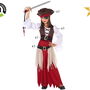 Déguisement Pirate Fille Rouge Enfant 5-6 Ans - Costume de Carnaval Complet 4 Pièces (Vêtement, Chemise, Ceinture, Chapeau)
