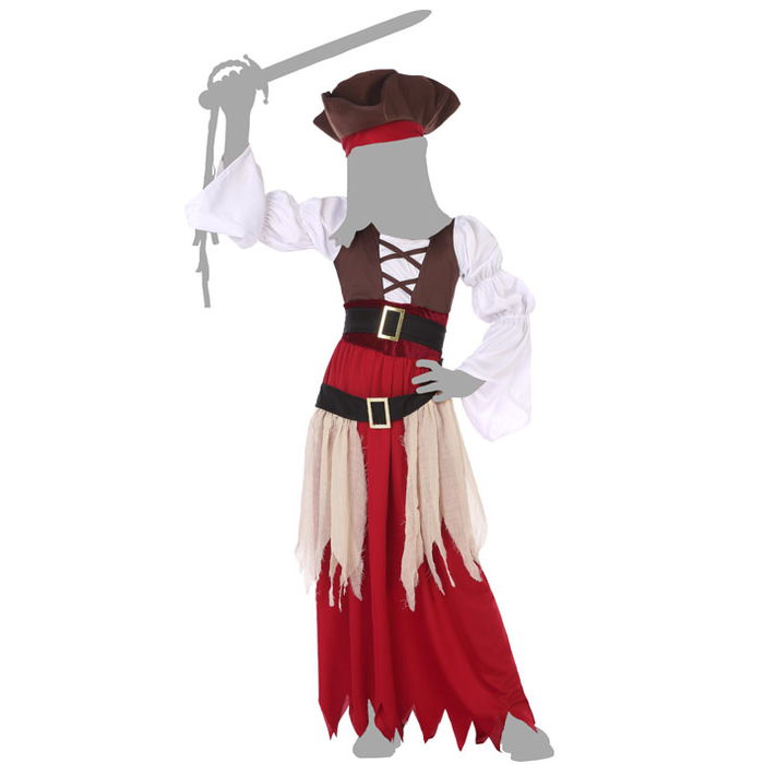 Déguisement Pirate Fille Rouge Enfant 5-6 Ans - Costume de Carnaval Complet 4 Pièces (Vêtement, Chemise, Ceinture, Chapeau)