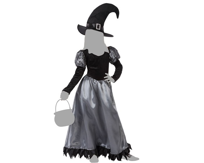 Déguisement de Sorcière pour Enfant 3-4 Ans - Costume Fille Halloween avec Chapeau Pointu et Détails Brillants en Gris et Noir - Polyester