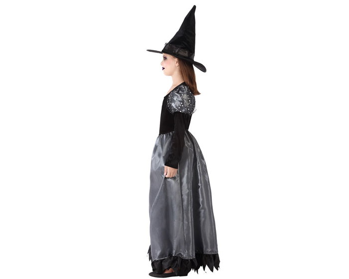 Déguisement Sorcière pour Fille 5-6 Ans - Costume Halloween Polyester Gris et Noir avec Chapeau Pointu Déguisement Sorcière pour Fille 5-6 Ans - Costume Halloween Polyester Gris et Noir avec Chapeau Pointu
