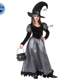 Déguisement de Sorcière pour Fille 7-9 Ans Halloween - Costume Enfant avec Chapeau Pointu et Détails Brillants, Polyester