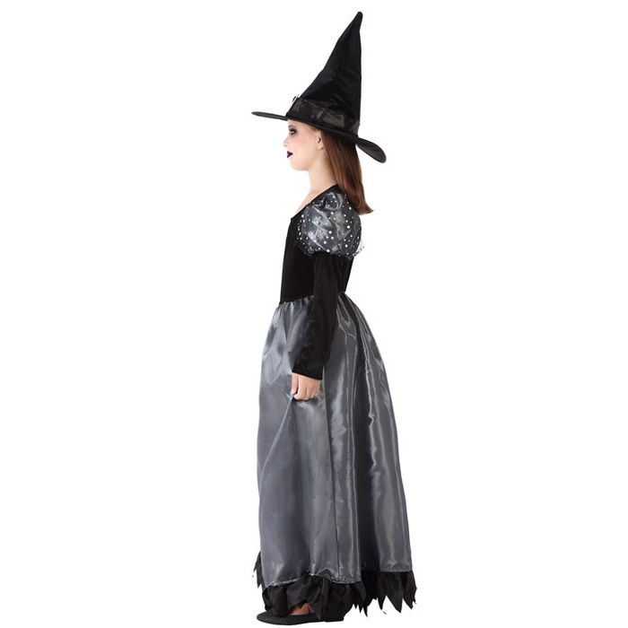 Déguisement de Sorcière pour Fille 7-9 Ans Halloween - Costume Enfant avec Chapeau Pointu et Détails Brillants, Polyester