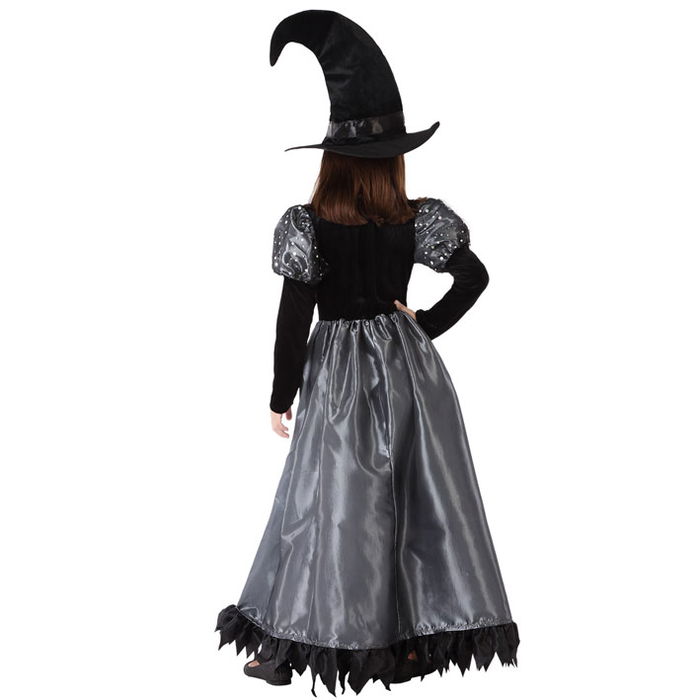 Déguisement de Sorcière pour Fille 7-9 Ans Halloween - Costume Enfant avec Chapeau Pointu et Détails Brillants, Polyester
