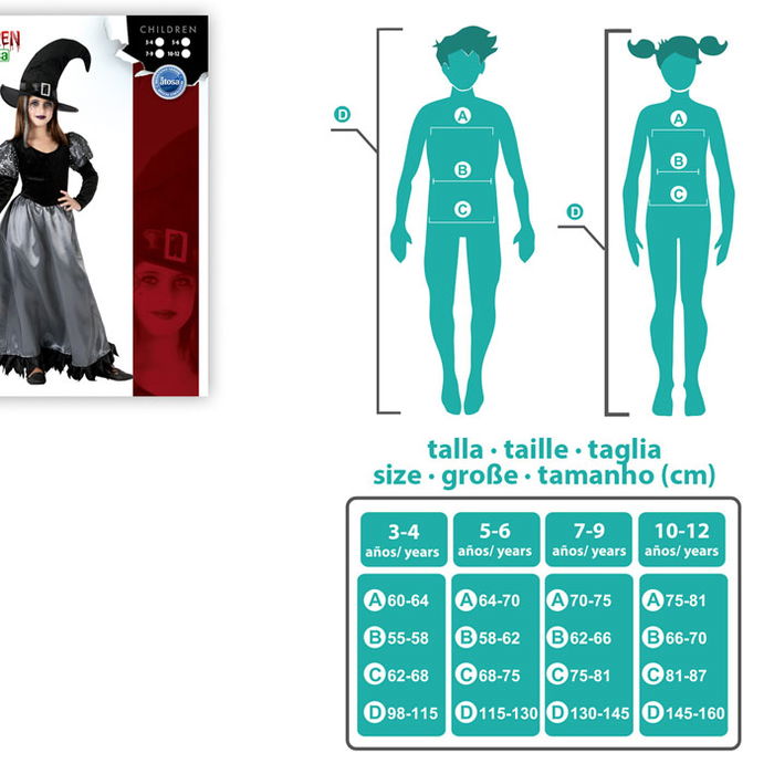 Déguisement de Sorcière pour Fille 7-9 Ans Halloween - Costume Enfant avec Chapeau Pointu et Détails Brillants, Polyester