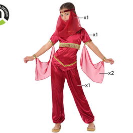 Déguisement Princesse Arabe Rouge Fille 3-4 Ans, Ensemble 5 Pièces Velo, Haut, Pantalon et Manches en Polyester