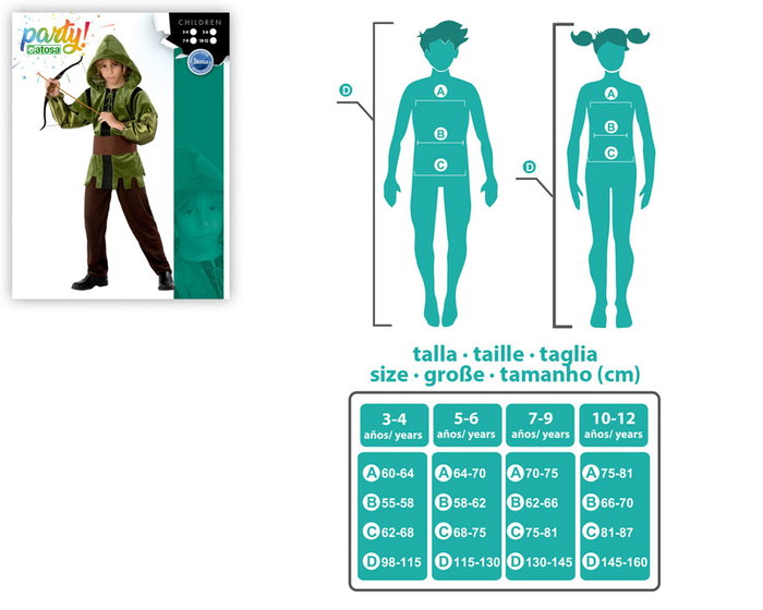 Disfraz Arquero Niño Infantil Verde Oscuro 7-9 Años Costume Robin Hood avec Pantalon Ceinture