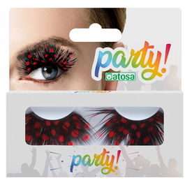 Faux Cils à Plumes Rouges à Points Noirs Style Coccinelle - Cils Postiches pour Costume, Carnaval et Spectacles