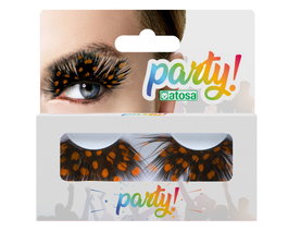 Atosa Faux cils en plumes orange avec points noirs style fantaisie