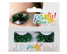 Atosa Faux cils avec plumes vertes et pois néon pour fête