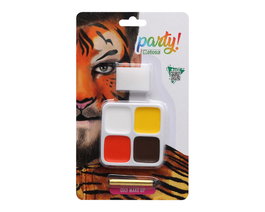 Maquillage gras Lion pour carnaval et déguisement, palette de couleurs pour effet pelage et rayures félines avec éponge d'application