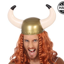 Casque Viking Doré à Grands Cornes en PVC pour Déguisement Nordique - Accessoire pour Fête et Carnaval Adulte