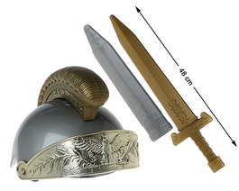 Déguisement Romain Gladiateur pour Enfant 3+ - Casque avec Détails Relief, Épée avec Fourreau, Doré - Kit Arme Thème Historique pour Carnaval, École, Théâtre