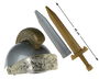 Déguisement Romain Gladiateur pour Enfant 3+ - Casque avec Détails Relief, Épée avec Fourreau, Doré - Kit Arme Thème Historique pour Carnaval, École, Théâtre