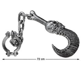 Gancho Metálico Con Calavera Y Cadena Halloween 72 cm - Crochet de Costume Effrayant pour Pirate, Géolier ou Monstre