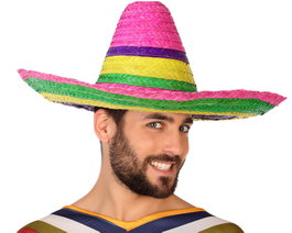 Sombrero mexicain multicolore en paille de 50 cm