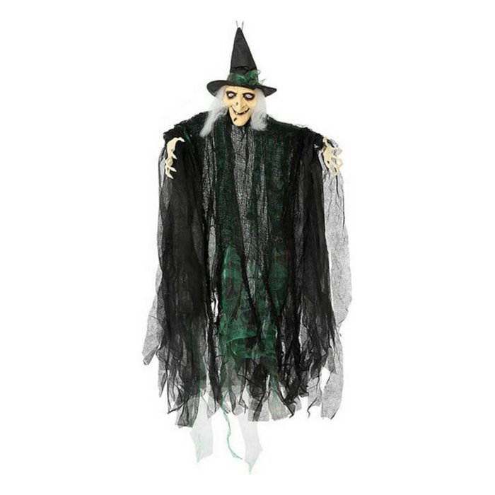 BigBuy Carnival Sorcière Suspendue avec Lumière - Noir et Vert (110 cm)