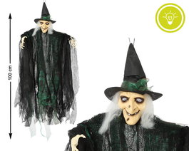 Sorcière Suspendue Lumineuse avec Robe Noire et Verte de 100 cm - Décor d'Halloween et Fêtes à Thème