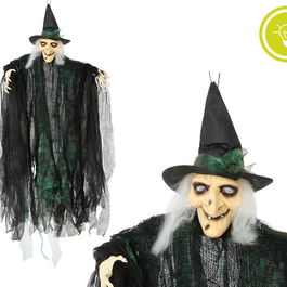 Décoration d'Halloween, Figurine de Sorcière Suspendue avec Lumière, Robe Noire et Verte, 100 cm