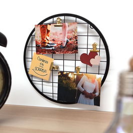 Porte-photos circulaire mural Noir à 4 pinces - 30 cm de diamètre - Collection industrielle