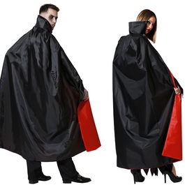Cape de vampire noir et rouge pour enfant - 143 cm - Col haut et fermeture Velcro - Accessoire de déguisement pour Halloween et fêtes