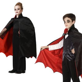 Cape d'Halloween pour Enfant - Cape Noire et Rouge avec Ailes de Chauve-Souris, 66 cm, Polyester, Ajustement Velcro - Accessoire de Déguisement