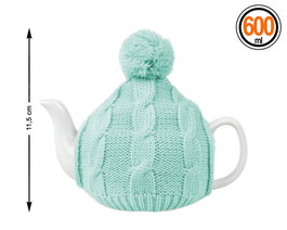 Théière en céramique avec housse en crochet verte 600 ml
