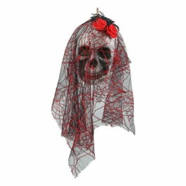 Atosa Tête de crâne avec tulle noir et roses rouges 30cm