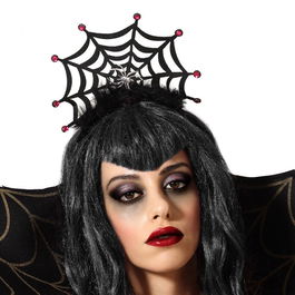 Diadème Halloween Araignée et Toile d'Araignée Noire Rigide avec Détails Rouges Brillants - Accessoire pour Déguisement