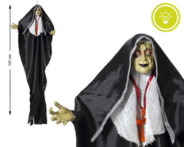 Decoration murale monje avec capuche noire et lumière effrayante pour Halloween - 137 cm, ambiance gothique