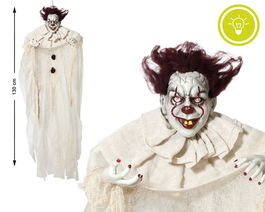 Déco d'Halloween - Suspension Clown Effrayant de 130 cm avec Yeux Lumineux Rouges - Décoration Macabre pour Fête