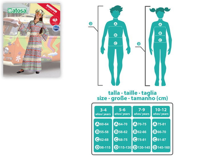 Déguisement Hippie Fille Marron 5-6 Ans Enfant Costume Flower Power avec Robe Psychédélique Déguisement Hippie Fille Marron 5-6 Ans Enfant Costume Flower Power avec Robe Psychédélique