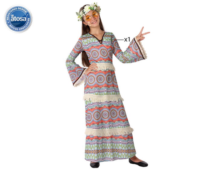 Déguisement Hippie Fille Marron 5-6 Ans Enfant Costume Flower Power avec Robe Psychédélique Déguisement Hippie Fille Marron 5-6 Ans Enfant Costume Flower Power avec Robe Psychédélique