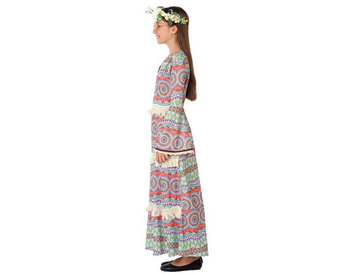 Déguisement Hippie Fille Marron 5-6 Ans Enfant Costume Flower Power avec Robe Psychédélique Déguisement Hippie Fille Marron 5-6 Ans Enfant Costume Flower Power avec Robe Psychédélique