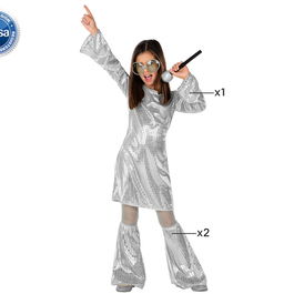 Déguisement Années 70 Disco Argenté pour Fille 3-4 Ans - Costume avec Robe Brillante et Guêtres