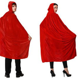 Cape longue pour adulte en velours rouge avec capuche de contes de fées, 140 cm, accessoire de déguisement pour Halloween, cosplay et théâtre