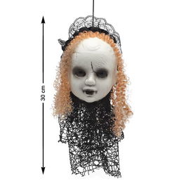 Tête de Poupée Effrayante Décoration Murale Suspension Horreur Halloween 30 x 20 cm - Décor d'Ambiance Sinistre