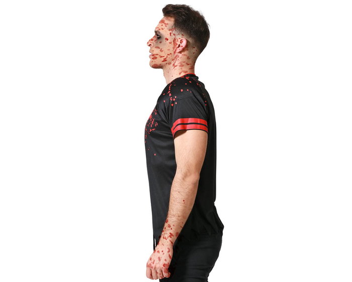 Déguisement Adulte Hombre Rugby Sangriento, T-shirt de Joueur avec Effets Sanglants, Taille M-L, Noir, Composition Polyester