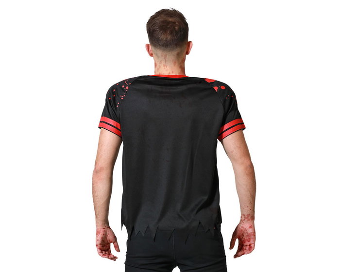Déguisement Adulte Hombre Rugby Sangriento, T-shirt de Joueur avec Effets Sanglants, Taille M-L, Noir, Composition Polyester