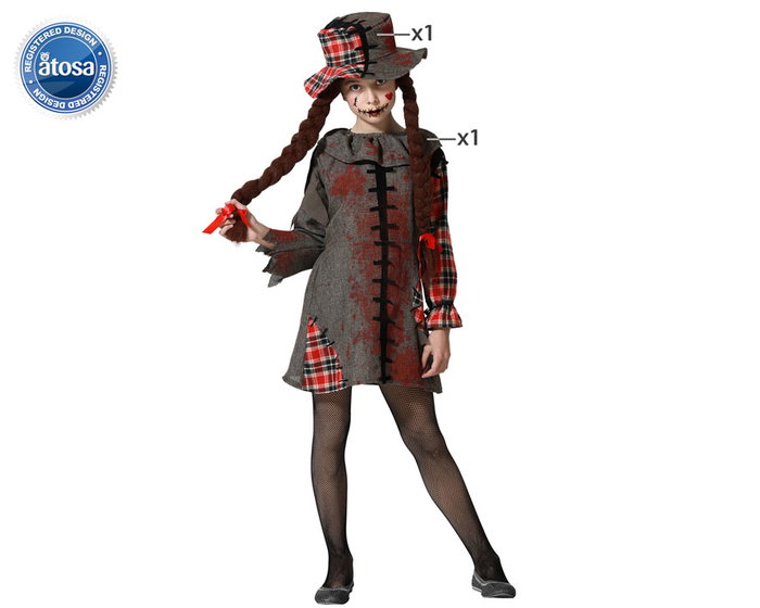 Atosa Déguisement Poupée Vaudou Grise avec Robe et Chapeau pour Fille Atosa Déguisement Poupée Vaudou Grise avec Robe et Chapeau pour Fille