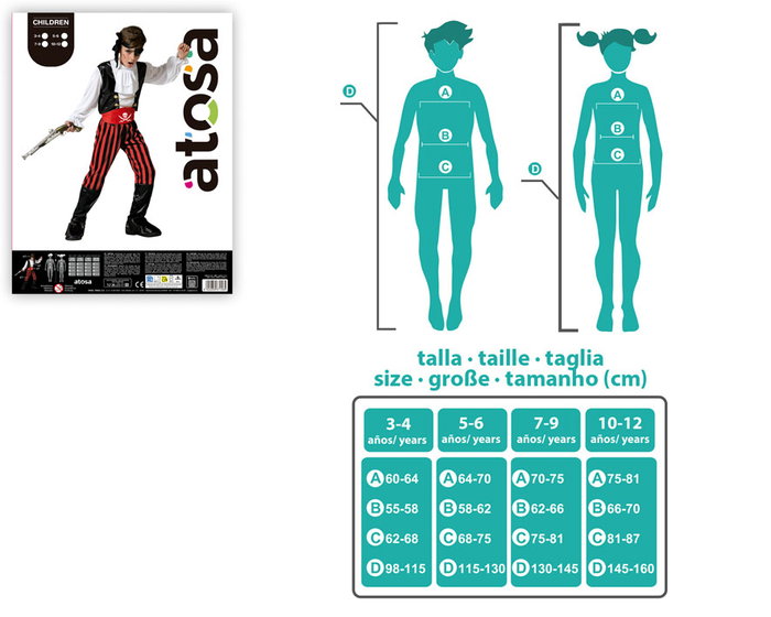 Déguisement Pirate Bucanier pour Garçon 7-9 Ans - Costume Carnaval avec Chemise, Pantalon, Ceinture et Foulard en Polyester