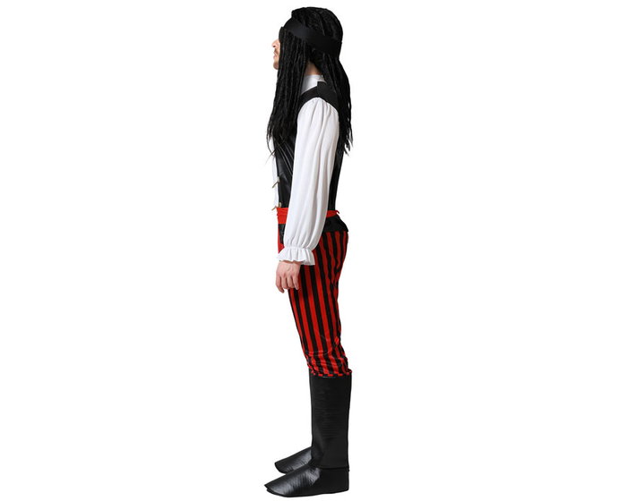 Costume Pirate Homme Adulte Rayures Rouge - Pantalon, Chemise, Ceinture et Foulard - Taille XS-S - Polyester - Pour Fêtes et Carnaval