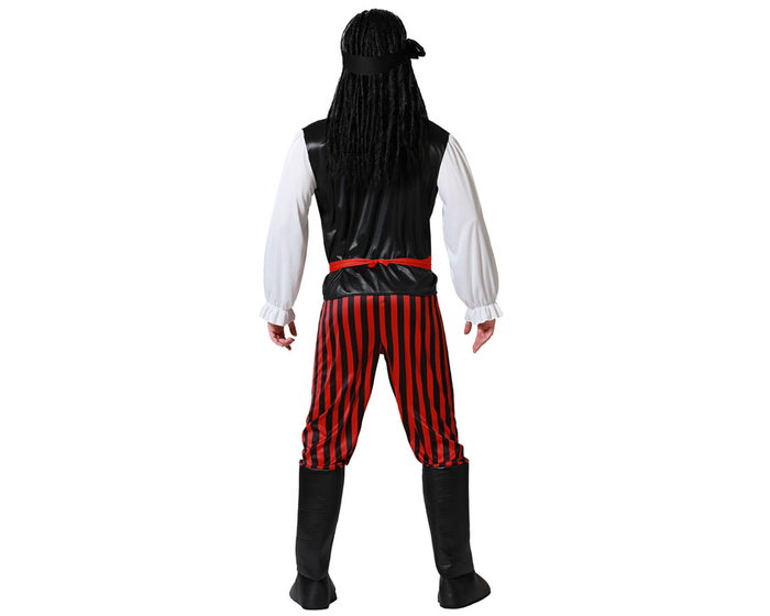 Costume Pirate Homme Adulte Rayures Rouge - Pantalon, Chemise, Ceinture et Foulard - Taille XS-S - Polyester - Pour Fêtes et Carnaval