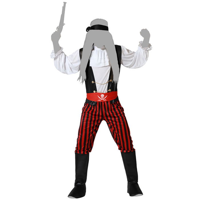 Déguisement Pirate Adulte Homme Rayé Rouge Taille XS-S - Cinturon et Foulard Inclus - Polyester