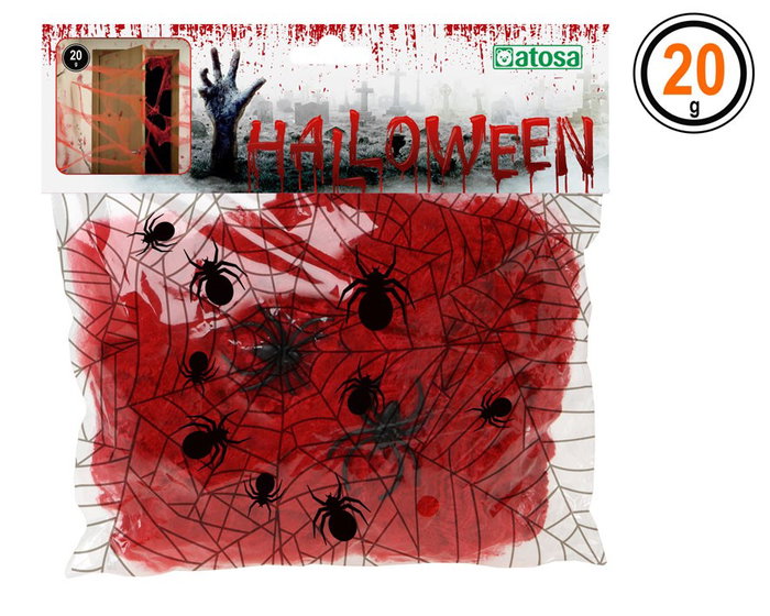 Toile d'araignée rouge avec 2 araignées noires 20 g pour décorations d'horreur et Halloween Toile d'araignée rouge avec 2 araignées noires 20 g pour décorations d'horreur et Halloween