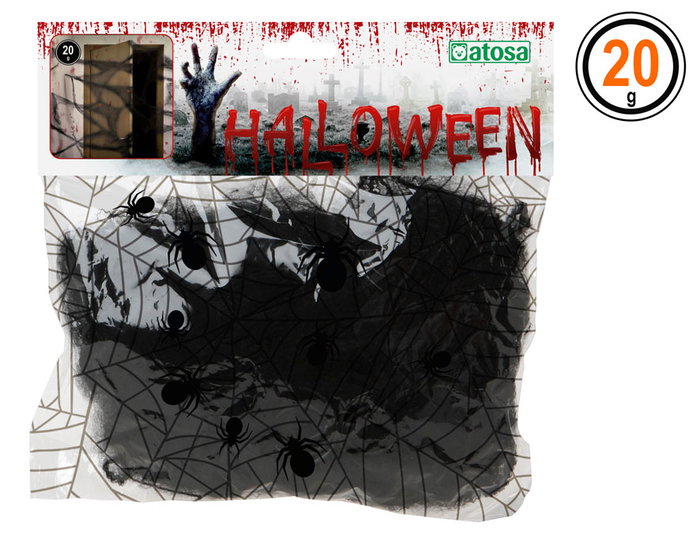 Toile d'araignée décorative noire pour Halloween avec 2 araignées, 20 g, décoration de fête Toile d'araignée décorative noire pour Halloween avec 2 araignées, 20 g, décoration de fête