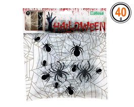 Atosa Toile d'araignée décorative Halloween blanche 40g avec araignées noires
